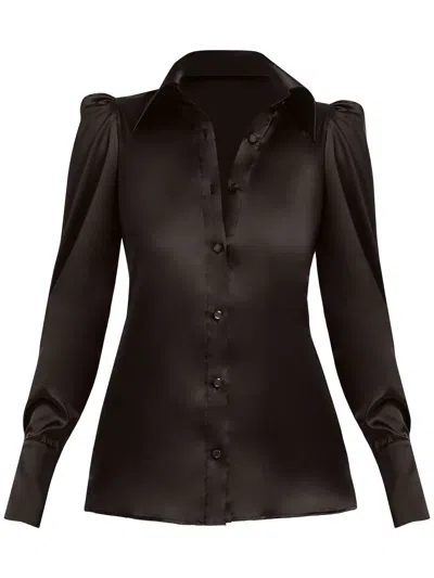 Tia Dorraine Women's Royal Black Fitted Satin Shirt