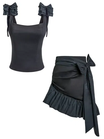Tia Dorraine Women's Ruffles Please Black Two-piece Set