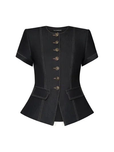Tia Dorraine Women's Short Sleeves Denim Blazer - Black