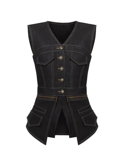 Tia Dorraine Women's Sleeveless Denim Top Vest - Black