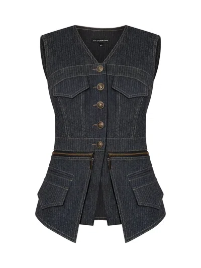Tia Dorraine Women's Sleeveless Denim Top Vest - Pinstripe Blue