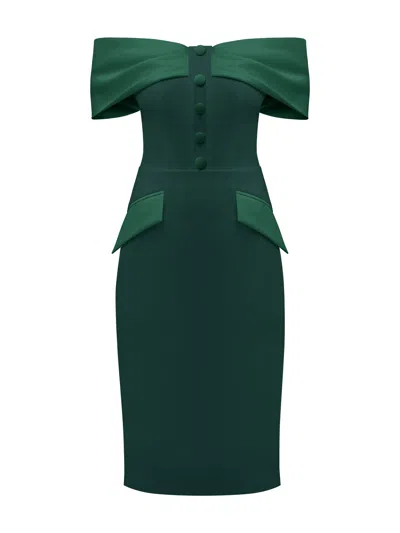 Tia Dorraine Women's Steel Confidence Off-shoulder Midi Dress - Dark Green