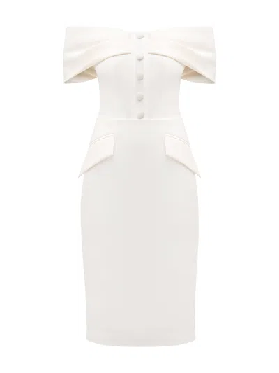 Tia Dorraine Women's Steel Confidence Off-shoulder Midi Dress - Pearl White