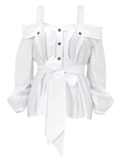 Tia Dorraine Women's White Classic Innovation Poplin Off-shoulder Shirt
