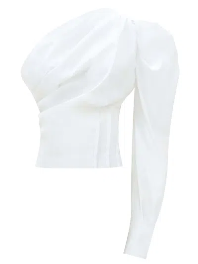 Tia Dorraine Women's White Double Identity Poplin One-shoulder Shirt