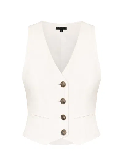 Tia Dorraine Women's White Single-breasted Suiting Vest In Linen