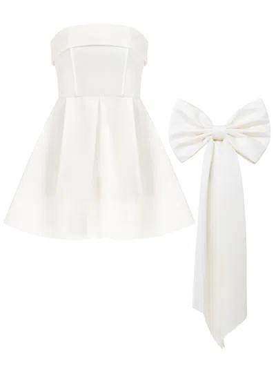 Tia Dorraine Women's Wild Flower Satin Mini Dress With Statement Bow Belt - Pearl White