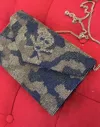 TIANA BEADED HANDBAG SKULL & BONES IN GRAY AND BLUE PRINT