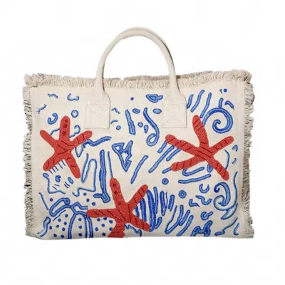 Tiana Designs Deep Sea Beaded Canvas Bag In Starfish In Multi