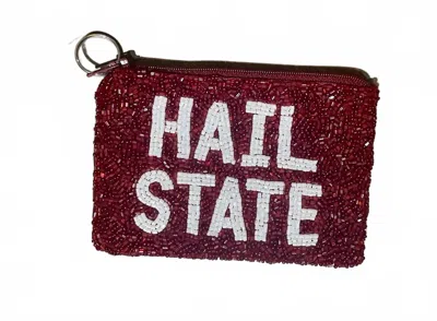 Tiana Hail State Beaded Small Coin Purse In Wine/white In Multi
