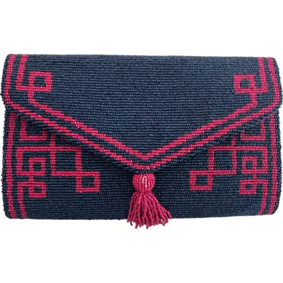 Tiana Women's Hand Beaded Clutch Purse In Navy/pink