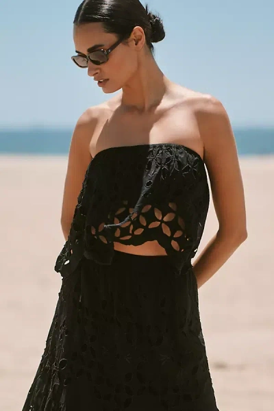 Tiare Hawaii Bora Bora Embroidered Strapless Top In Black
