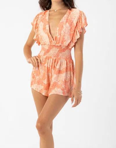 Tiare Hawaii Dahlia Romper In Banana Leaves Coral In Orange