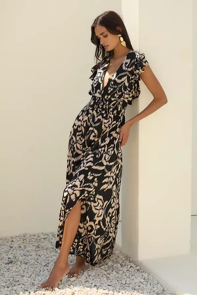 Tiare Hawaii Dahlia V-neck Ruffle-sleeve Dress In Multicolor