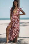 Tiare Hawaii Dahlia V-neck Ruffle-sleeve Dress In Purple