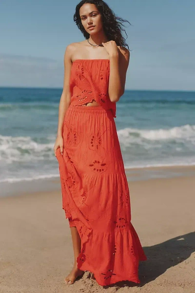 Tiare Hawaii Heliconia Eyelet Maxi Skirt In Orange