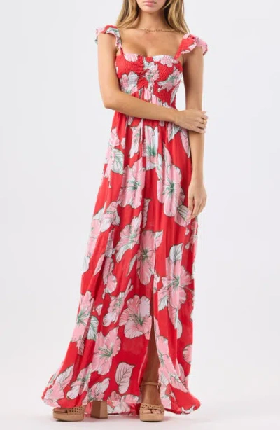 Tiare Hawaii Hollie Floral Maxi Cover-up Dress In Red