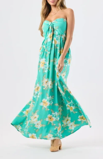 Tiare Hawaii Makani Floral Strapless Maxi Dress In Green