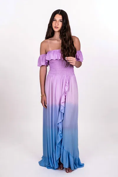Tiare Hawaii Off Shoulder Tulip Hem Maxi Dress In Blueberry Ombre In Purple