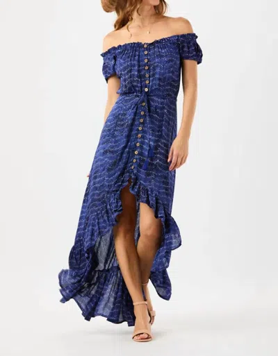 Tiare Hawaii Riviera Maxi Dress In Batik Blue Bubbles