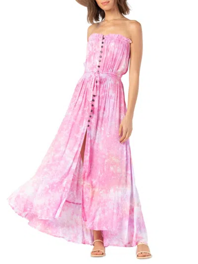 Tiare Hawaii Women's Ryden Strapless Tie Dye Cover Up Dress In Pink