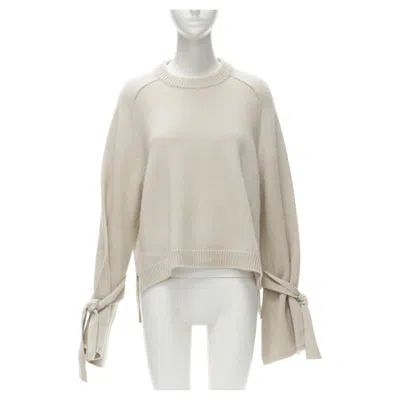 Pre-owned Tibi 100% Cashmere Beige Contrast Bow Tie Cuff Oversized Sweater S In Brown