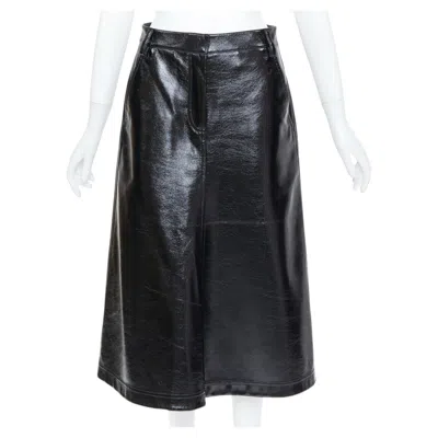 Pre-owned Tibi 2019 Black Crinkled Patent Faux Leather High Rise A-line Midi Skirt Us0 Xs