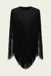 Tibi 4-ply Silk Fringe Cape In Black In Black