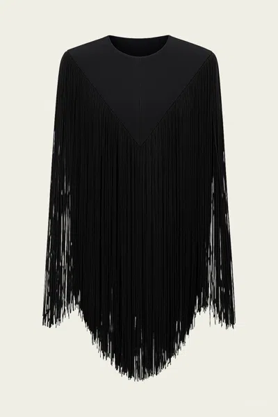 Tibi 4-ply Silk Fringe Cape In Black