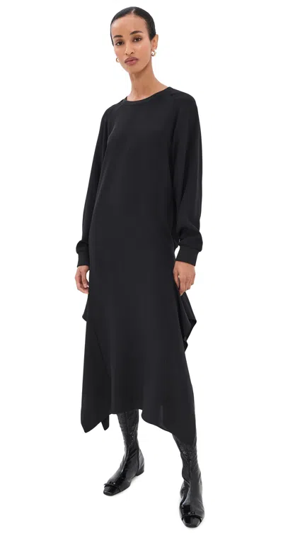 Tibi 4 Ply Silk Long Sleeve Dress With Ruffle Black