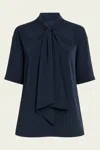 Tibi 4-ply Silk Tie Front Top In Dark Navy In Blue