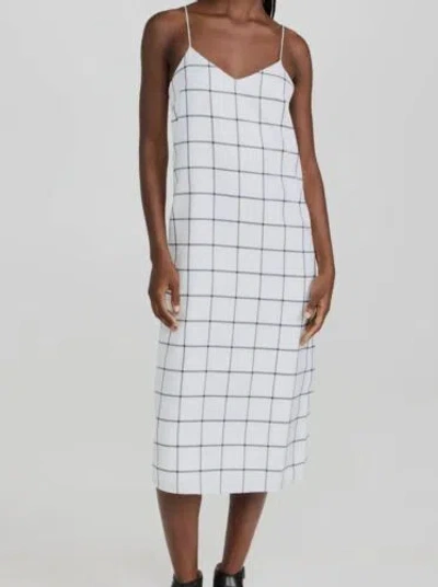 Pre-owned Tibi $495  Women's White Windowpane Techy Twill Slip-dress Size 0