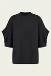 Tibi Active Knit Easy Drape Sleeve T-shirt In Black In Black