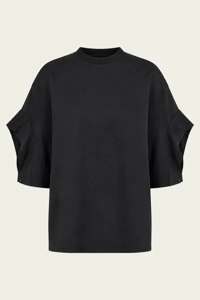 Tibi Active Knit Easy Drape Sleeve T-shirt In Black