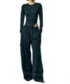Tibi Active Knit Wide Leg Pull On Pant In Black In Green