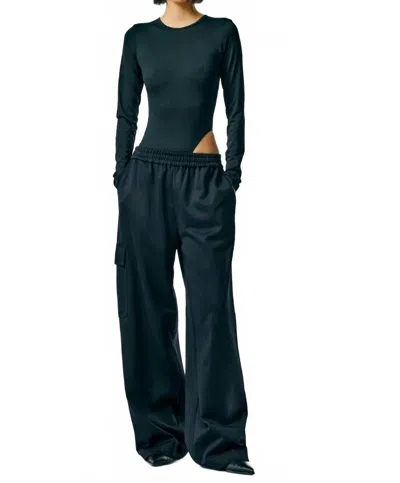 Tibi Active Knit Wide Leg Pull On Pant In Black In Green