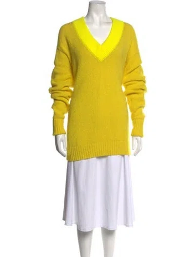 Pre-owned Tibi Alpaca V-neck Sweater W/ Tags In Yellow