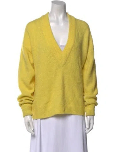 Pre-owned Tibi Alpaca V-neck Sweatshirt In Yellow
