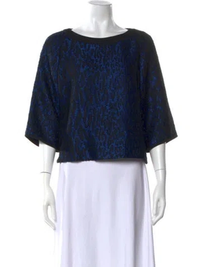 Pre-owned Tibi Animal Print Crew Neck Top In Blue