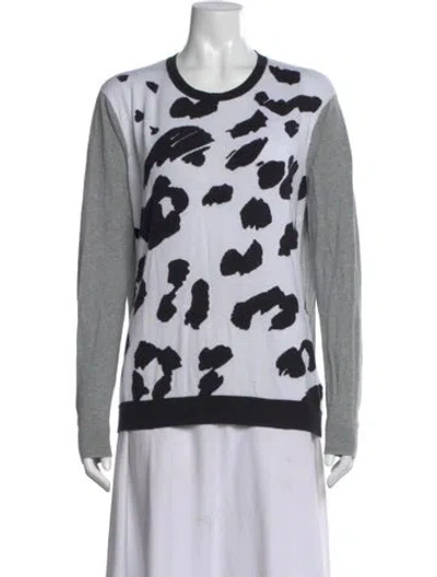 Pre-owned Tibi Animal Print Crew Neck Top In White