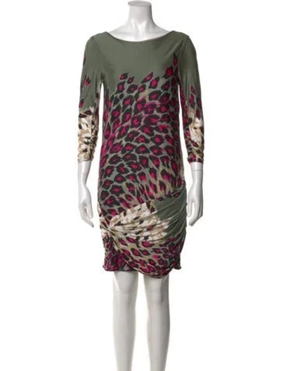 Pre-owned Tibi Animal Print Mini Dress In Green
