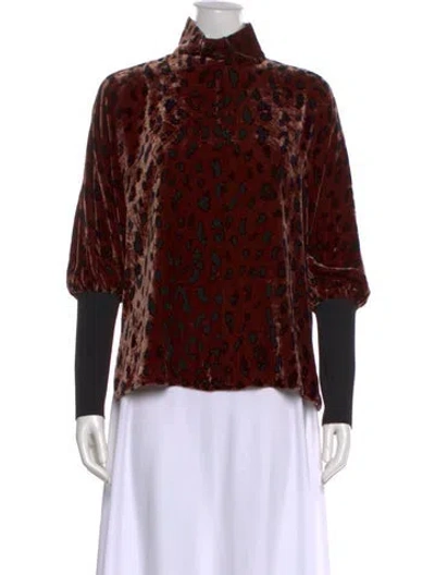 Pre-owned Tibi Animal Print Mock Neck Blouse In Brown