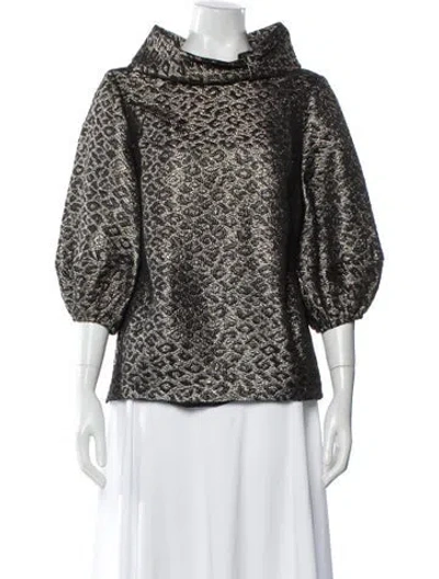 Pre-owned Tibi Animal Print Three-quarter Sleeve Blouse In Gold