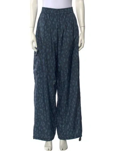 Pre-owned Tibi Animal Print Wide Leg Pants In Blue