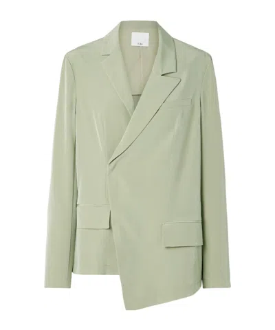 Tibi Asymmetric Crepe De Chine Blazer In Green