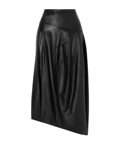 Tibi Asymmetric Leather Midi Skirt In Black