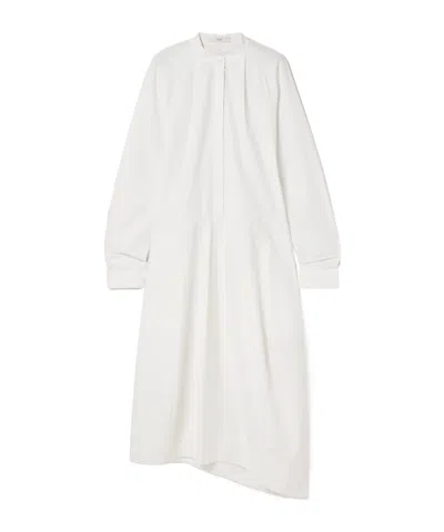 Tibi Asymmetric Pleated Cotton-poplin Midi Shirt Dress In White