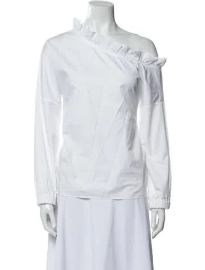 Pre-owned Tibi Asymmetrical Long Sleeve Blouse In White