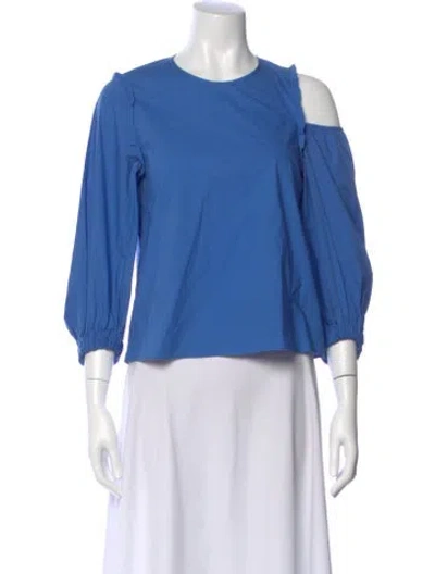 Pre-owned Tibi Asymmetrical Three-quarter Sleeve Blouse In Blue