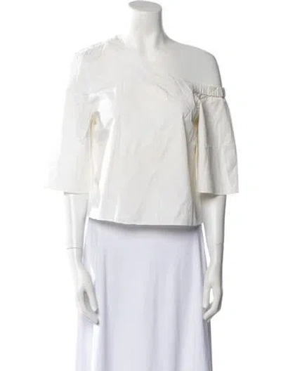 Pre-owned Tibi Asymmetrical Three-quarter Sleeve Crop Top In White
